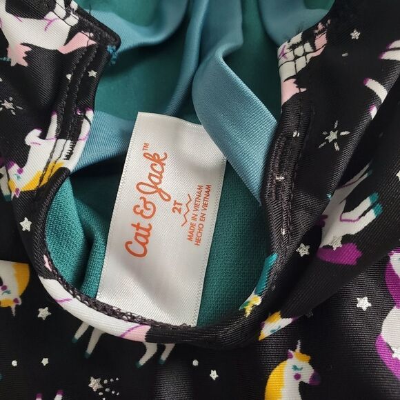 Cat & Jack Toddler Girl's Size 2T Black and Teal Unicorn One Piece Bathing Suit - Picture 7 of 7